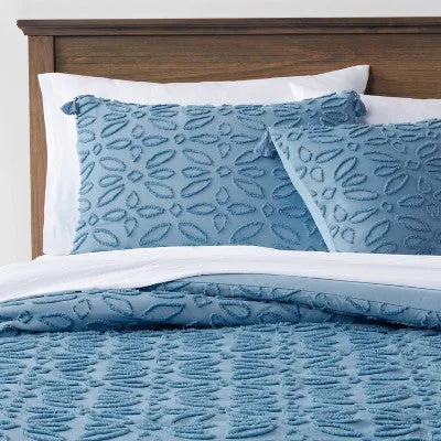 New - 7pc Queen Clipped Jacquard Comforter & Sheet Set Blue - Threshold