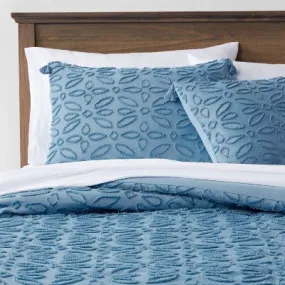 New - 7pc Queen Clipped Jacquard Comforter & Sheet Set Blue - Threshold