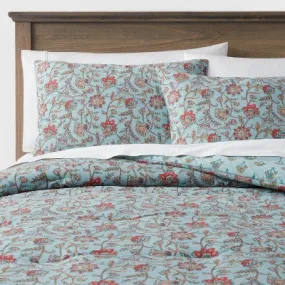 New - Full/Queen Floral Printed Comforter & Sham Set Light Teal Blue - Threshold