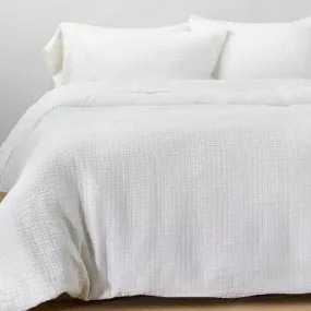 New - Full/Queen Textured Chambray Cotton Duvet & Sham Set White - Casaluna