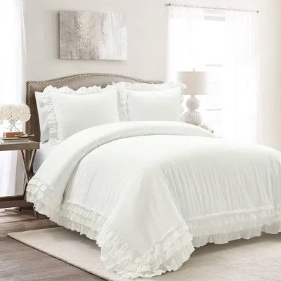 New - Lush Décor 3pc Full/Queen Ella Ruffle Duvet Bedding Set White