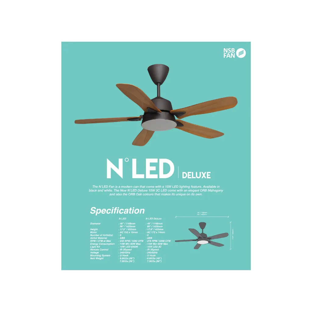 NSB N° LED DELUXE (Variety of Colors) 56 inch AC Motor with Remote Control Ceiling Fan