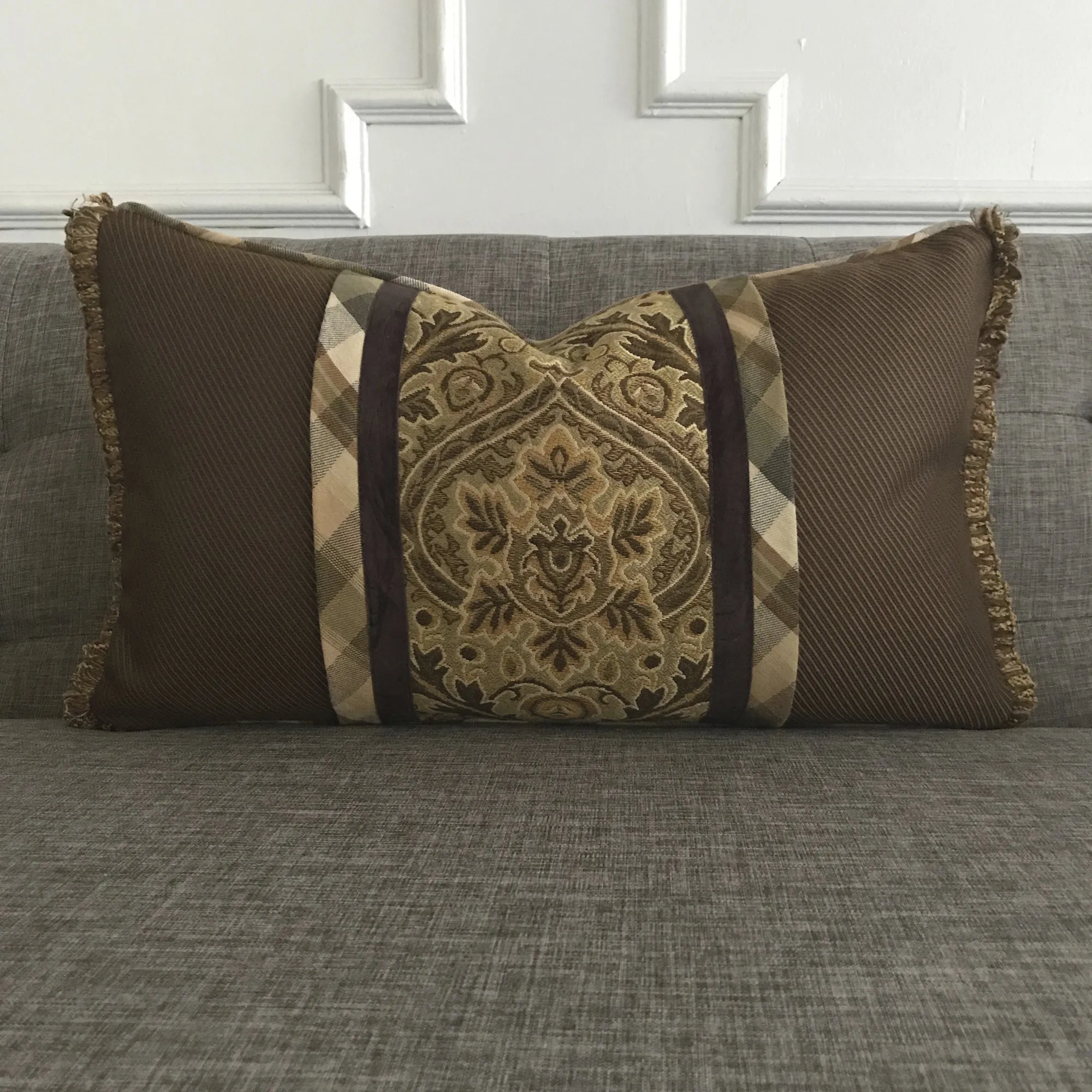 Olive Green Jacquard Welt Trim Throw Pillow Cover 13x22