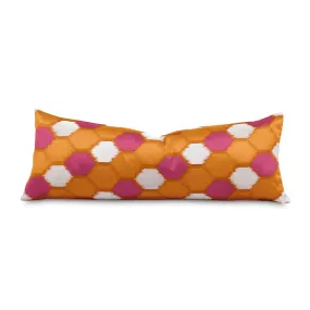 Orange Mid-Century Ikat Lumbar Pillow Cover 13x36