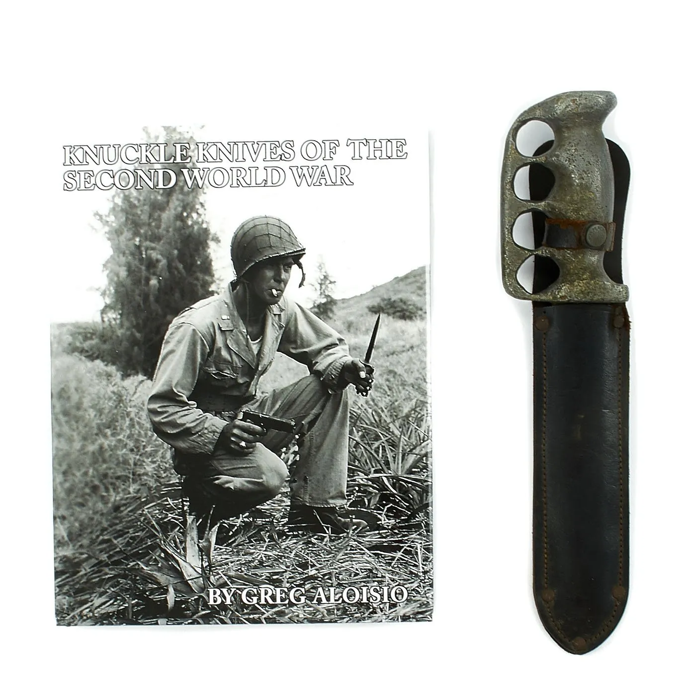 Original U.S. WWII Custom Knuckle Duster Fighting Knife As Seen in Book Signed By Author - Page 303