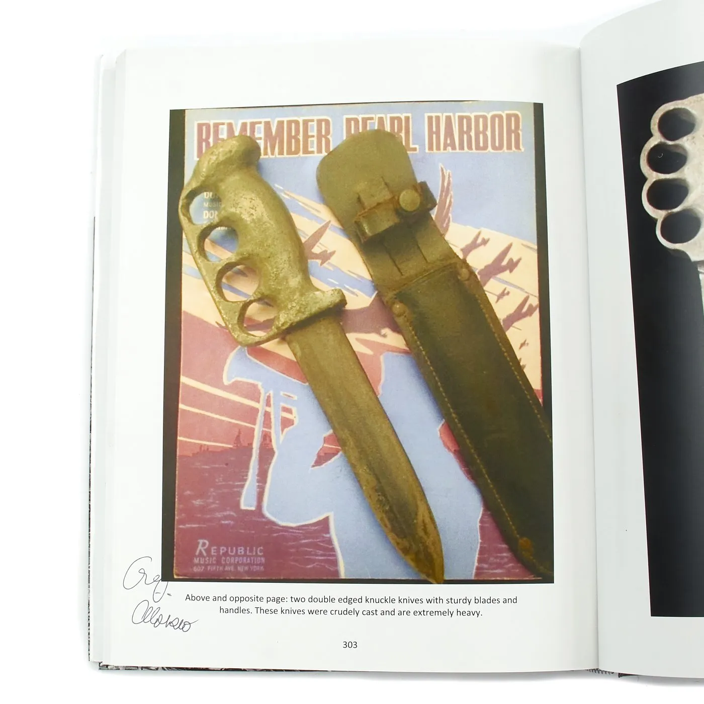 Original U.S. WWII Custom Knuckle Duster Fighting Knife As Seen in Book Signed By Author - Page 303