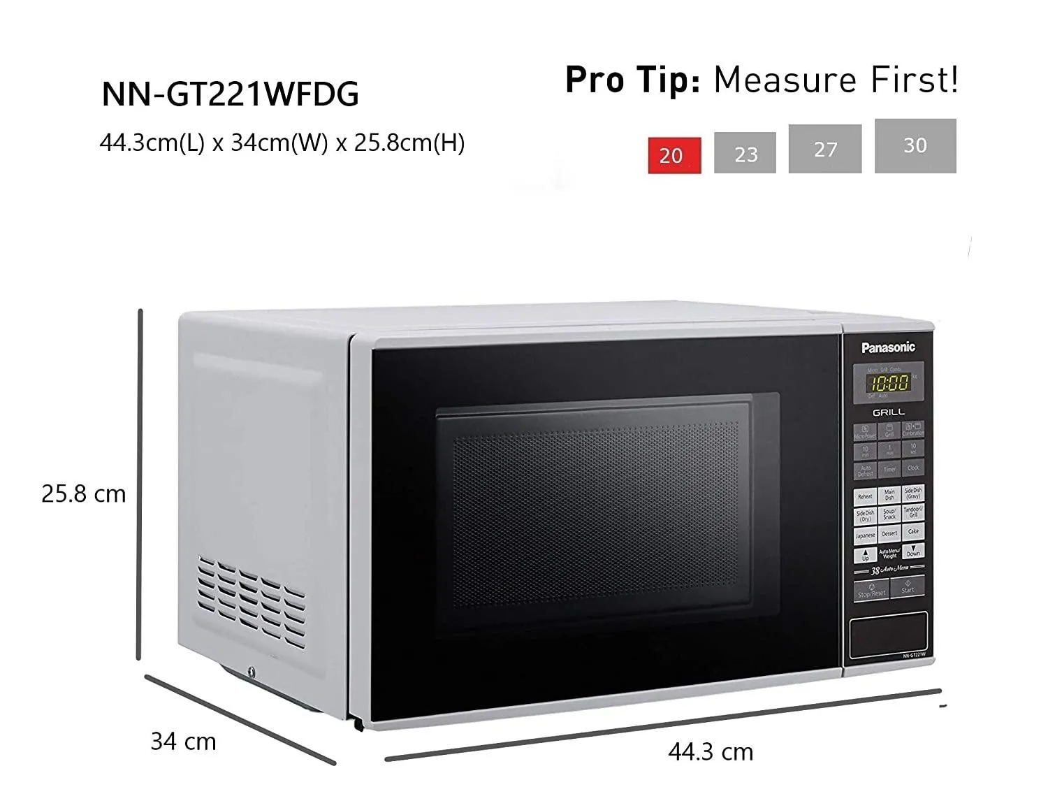 Panasonic NN-GT221WFDG 20L Grill Microwave Oven(White, 38 Auto Cook Menus )