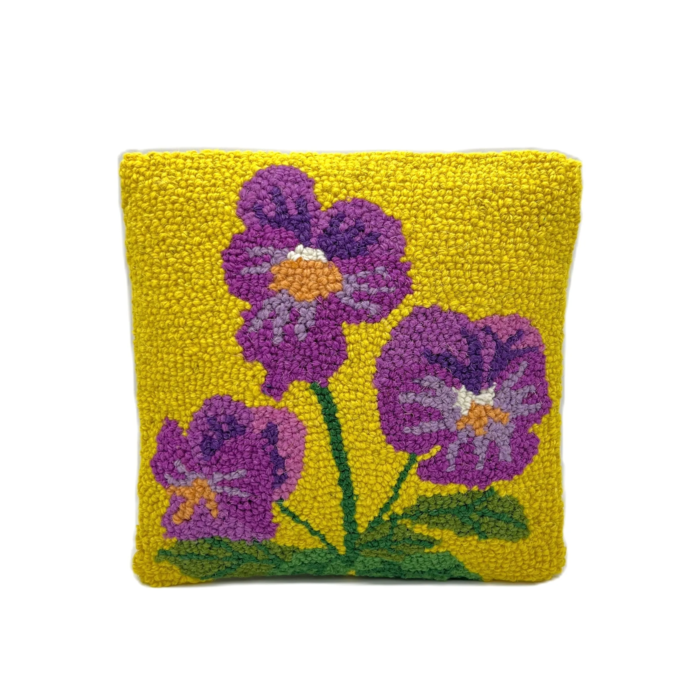 Pansy Wool Hooked Pillow