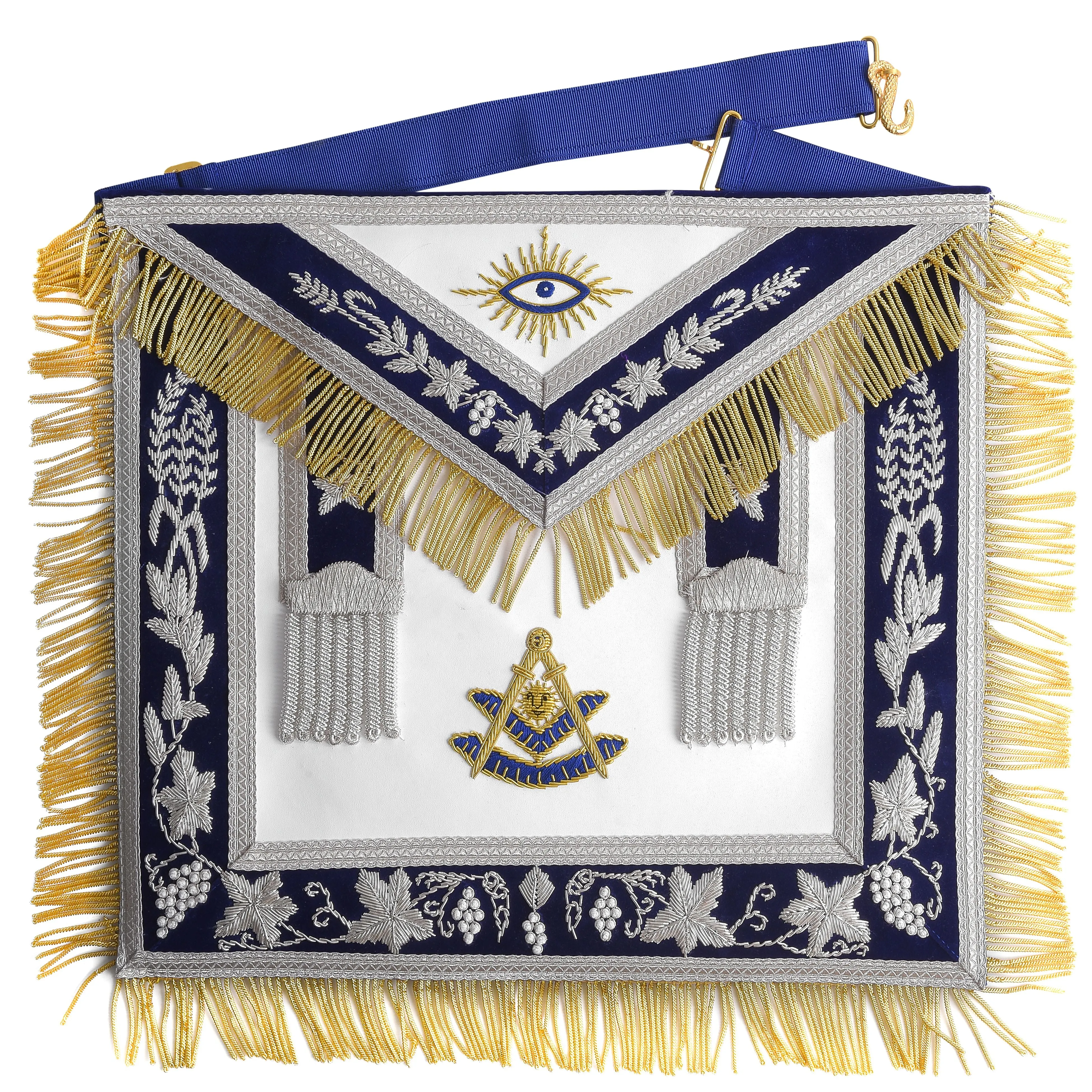 Past Master Blue Lodge Apron - Silver & Blue Hand Embroidery Bullion