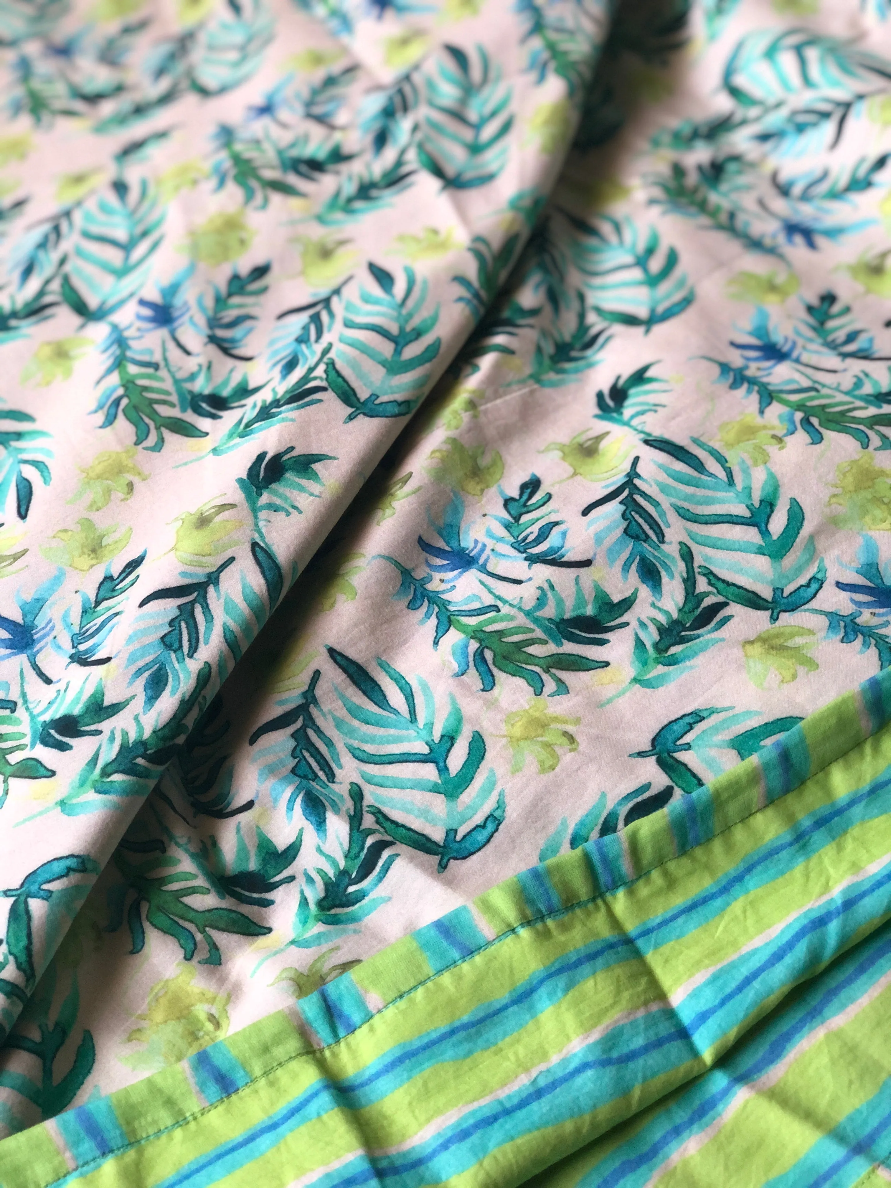 Peach and Green Leaves Printed Duvet / Dohar