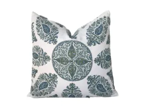 Peter Dunham Samarkand Pillow Cover in Blue Green on White