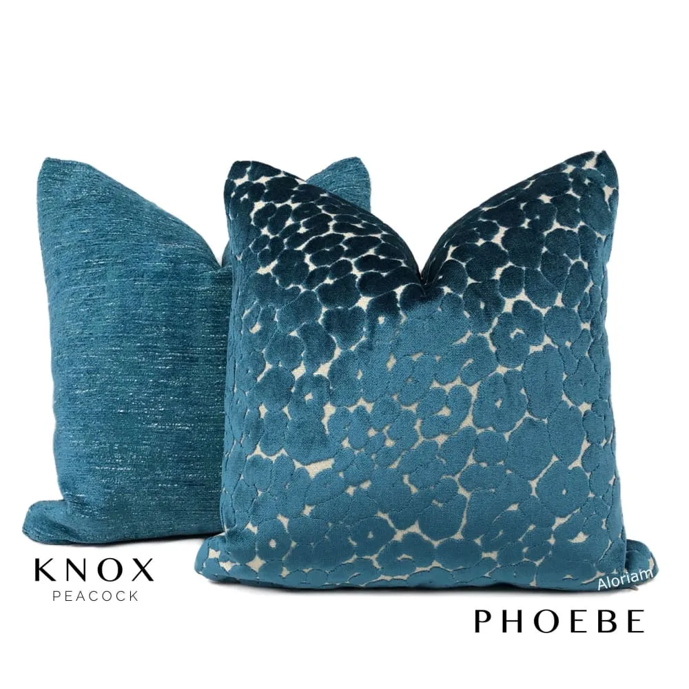 Phoebe Peacock Blue Leopard Velvet Pillow Cover