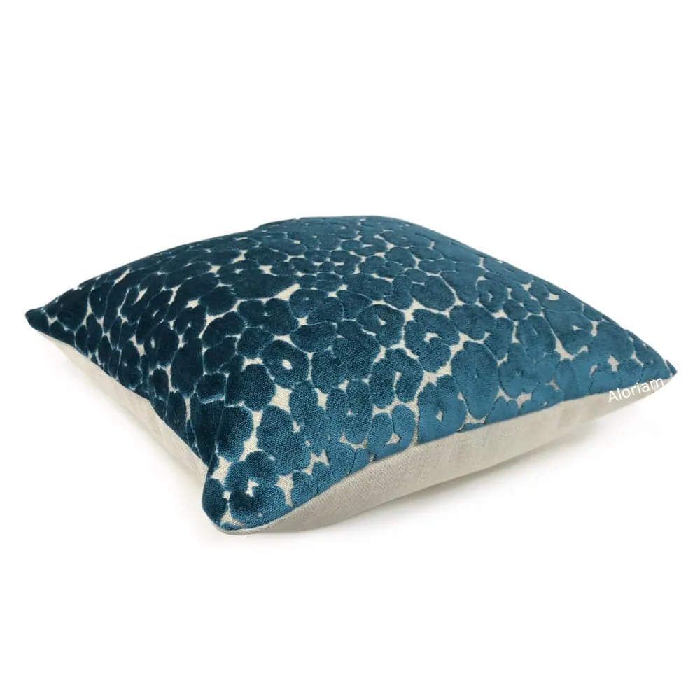 Phoebe Peacock Blue Leopard Velvet Pillow Cover