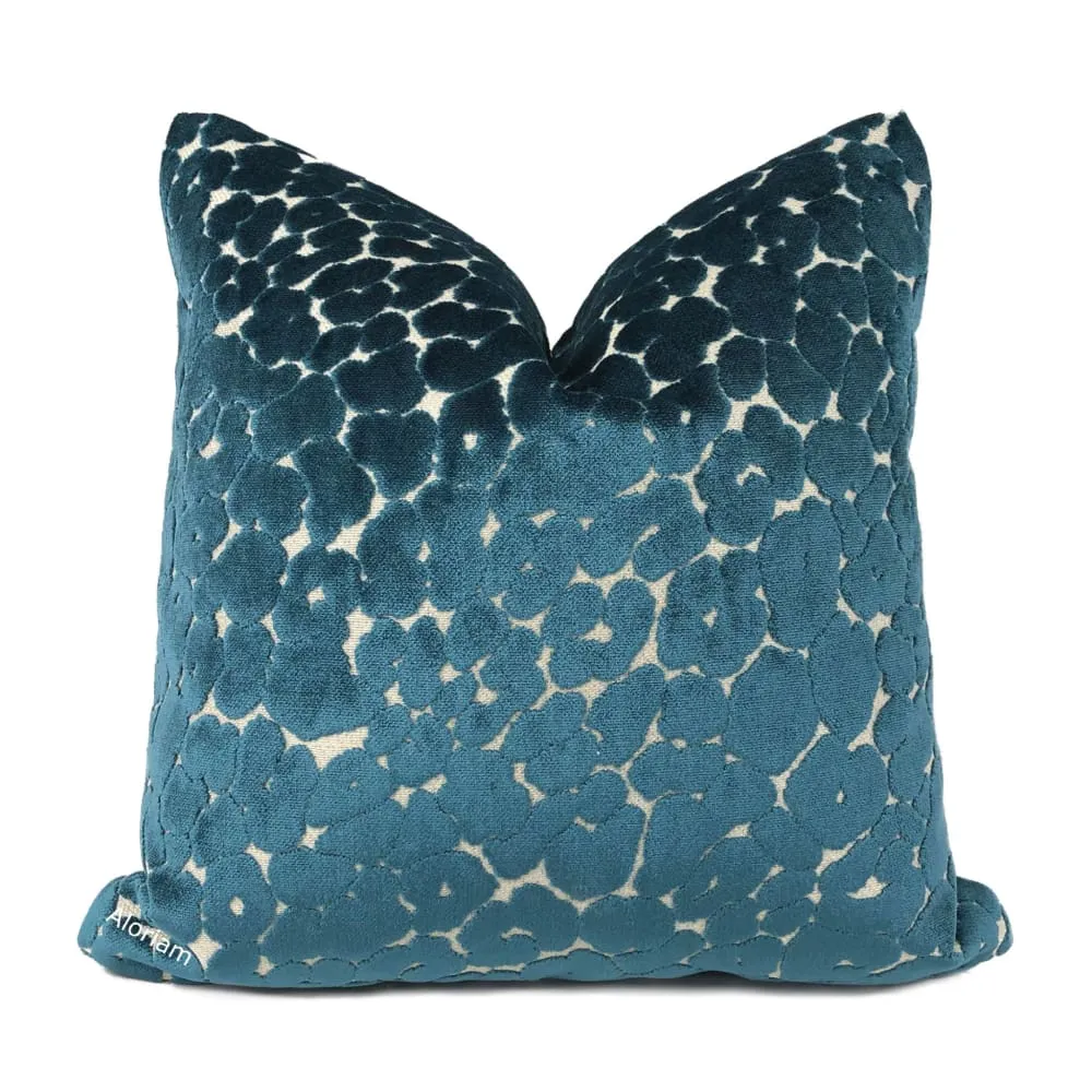 Phoebe Peacock Blue Leopard Velvet Pillow Cover