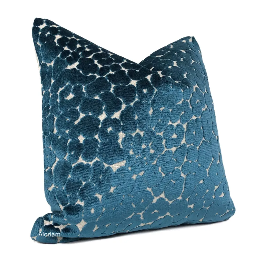 Phoebe Peacock Blue Leopard Velvet Pillow Cover