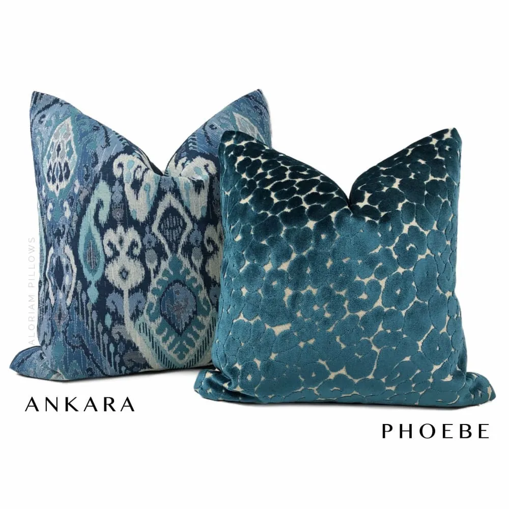 Phoebe Peacock Blue Leopard Velvet Pillow Cover