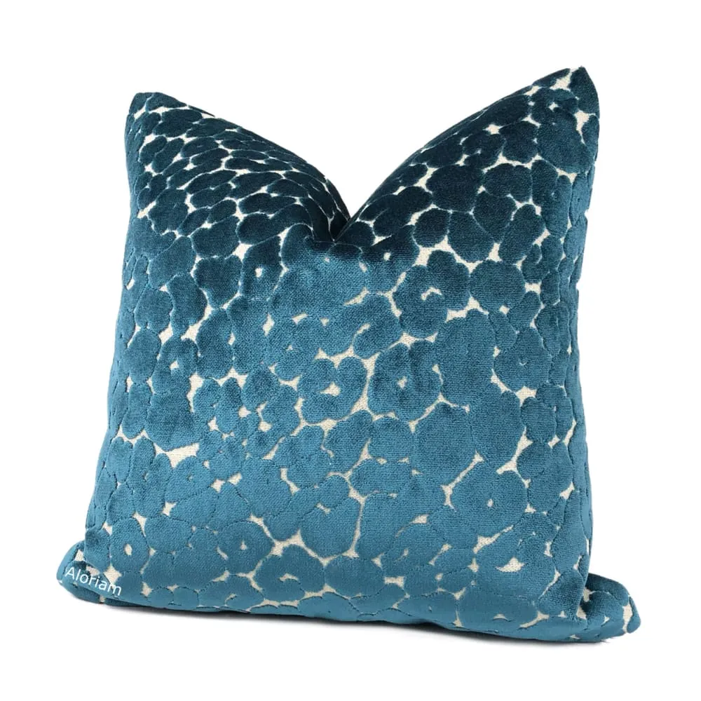 Phoebe Peacock Blue Leopard Velvet Pillow Cover