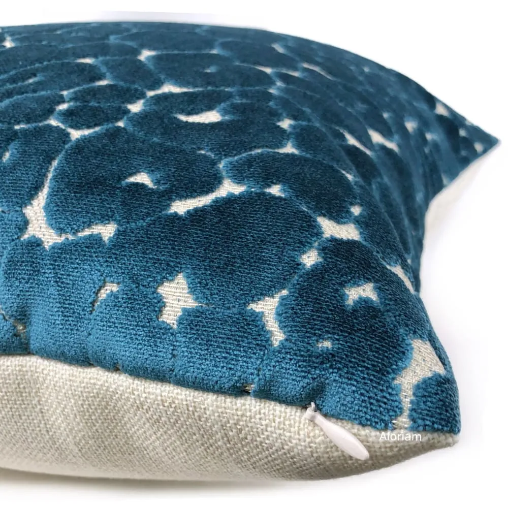 Phoebe Peacock Blue Leopard Velvet Pillow Cover