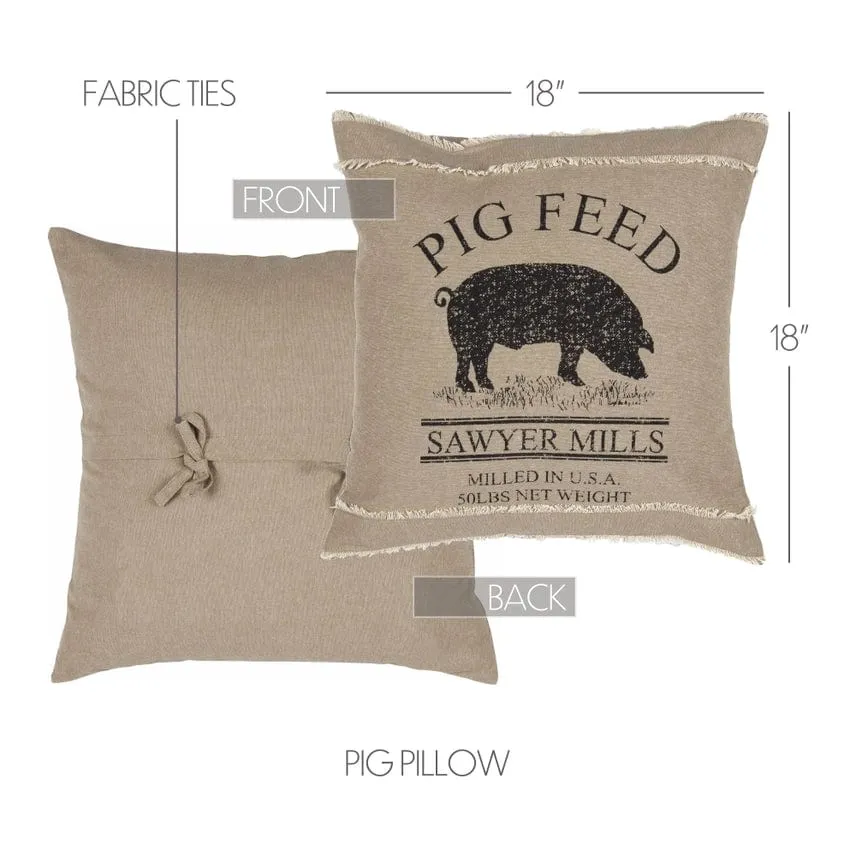 Pig Pillow 18x18 Sawyer Mill Charcoal Natural