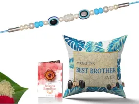 Pillow Rakhi for Brother with Gift - Rakhi with Rakhi Cushion with Filler Greeting Card- Rakhi for Brother, Gifts for Brother, Gifts for Rakhi, Gifts for Rakshabandhan Rakhi Gifts-CH-BRO-14-PC