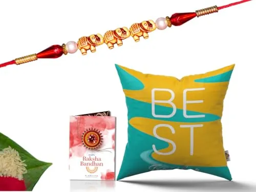 Pillow Rakhi for Brother with Gift - Rakhi with Rakhi Cushion with Filler Greeting Card- Rakhi for Brother, Gifts for Brother, Gifts for Rakhi, Gifts for Rakshabandhan Rakhi Gifts-CH-BRO-17-PE