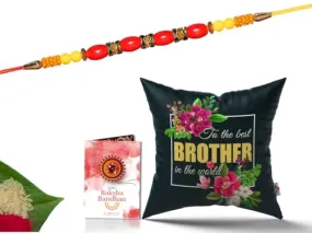 Pillow Rakhi for Brother with Gift - Rakhi with Rakhi Cushion with Filler Greeting Card- Rakhi for Brother, Gifts for Brother, Gifts for Rakhi, Gifts for Rakshabandhan Rakhi Gifts-CH-BRO-24-PD