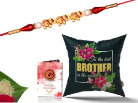 Pillow Rakhi for Brother with Gift - Rakhi with Rakhi Cushion with Filler Greeting Card- Rakhi for Brother, Gifts for Brother, Gifts for Rakhi, Gifts for Rakshabandhan Rakhi Gifts-CH-BRO-24-PE