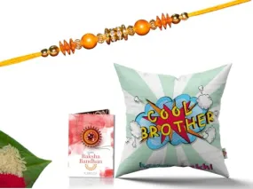 Pillow Rakhi for Brother with Gift - Rakhi with Rakhi Cushion with Filler Greeting Card- Rakhi for Brother, Gifts for Brother, Gifts for Rakhi, Gifts for Rakshabandhan Rakhi Gifts-CH-BRO-28-PF