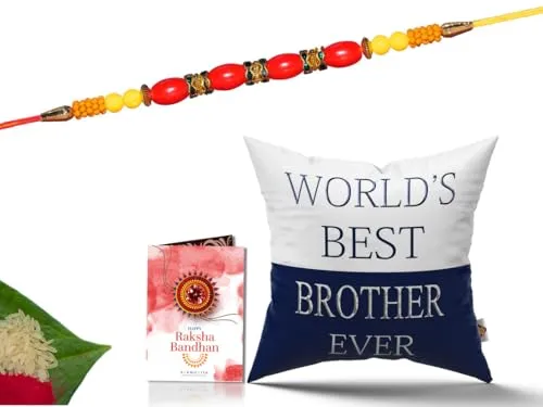 Pillow Rakhi for Brother with Gift - Rakhi with Rakhi Cushion with Filler Greeting Card- Rakhi for Brother, Gifts for Brother, Gifts for Rakhi, Gifts for Rakshabandhan Rakhi Gifts-CH-BRO-31-PD