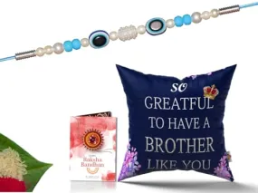 Pillow Rakhi for Brother with Gift - Rakhi with Rakhi Cushion with Filler Greeting Card- Rakhi for Brother, Gifts for Brother, Gifts for Rakhi, Gifts for Rakshabandhan Rakhi Gifts-CH-BRO-32-PC