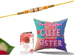 Pillow Rakhi for Brother with Gift - Rakhi with Rakhi Cushion with Filler Greeting Card- Rakhi for Brother, Gifts for Brother, Gifts for Rakhi, Gifts for Rakshabandhan Rakhi Gifts-CH-SIS-15-PA