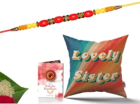 Pillow Rakhi for Brother with Gift - Rakhi with Rakhi Cushion with Filler Greeting Card- Rakhi for Brother, Gifts for Brother, Gifts for Rakhi, Gifts for Rakshabandhan Rakhi Gifts-CH-SIS-16-PD