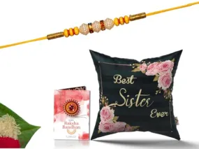 Pillow Rakhi for Brother with Gift - Rakhi with Rakhi Cushion with Filler Greeting Card- Rakhi for Brother, Gifts for Brother, Gifts for Rakhi, Gifts for Rakshabandhan Rakhi Gifts-CH-SIS-18-PA