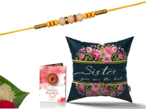 Pillow Rakhi for Brother with Gift - Rakhi with Rakhi Cushion with Filler Greeting Card- Rakhi for Brother, Gifts for Brother, Gifts for Rakhi, Gifts for Rakshabandhan Rakhi Gifts-CH-SIS-19-PA