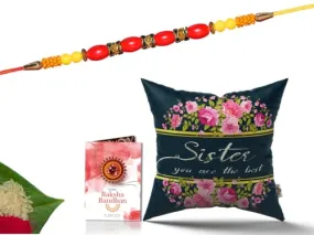 Pillow Rakhi for Brother with Gift - Rakhi with Rakhi Cushion with Filler Greeting Card- Rakhi for Brother, Gifts for Brother, Gifts for Rakhi, Gifts for Rakshabandhan Rakhi Gifts-CH-SIS-19-PD