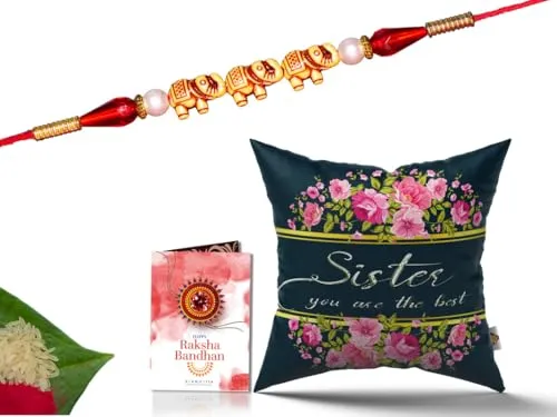 Pillow Rakhi for Brother with Gift - Rakhi with Rakhi Cushion with Filler Greeting Card- Rakhi for Brother, Gifts for Brother, Gifts for Rakhi, Gifts for Rakshabandhan Rakhi Gifts-CH-SIS-19-PE