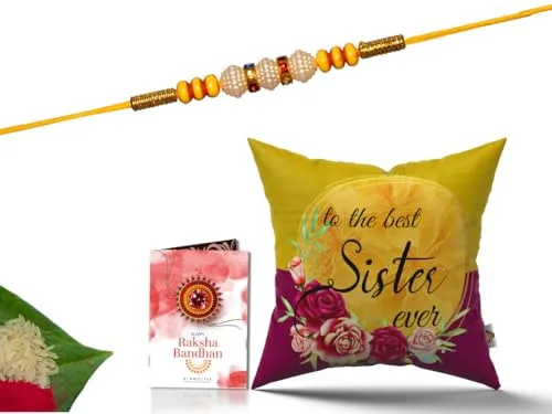 Pillow Rakhi for Brother with Gift - Rakhi with Rakhi Cushion with Filler Greeting Card- Rakhi for Brother, Gifts for Brother, Gifts for Rakhi, Gifts for Rakshabandhan Rakhi Gifts-CH-SIS-23-PA