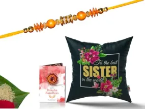 Pillow Rakhi for Brother with Gift - Rakhi with Rakhi Cushion with Filler Greeting Card- Rakhi for Brother, Gifts for Brother, Gifts for Rakhi, Gifts for Rakshabandhan Rakhi Gifts-CH-SIS-24-PF