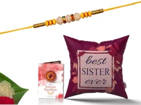 Pillow Rakhi for Brother with Gift - Rakhi with Rakhi Cushion with Filler Greeting Card- Rakhi for Brother, Gifts for Brother, Gifts for Rakhi, Gifts for Rakshabandhan Rakhi Gifts-CH-SIS-26-PA