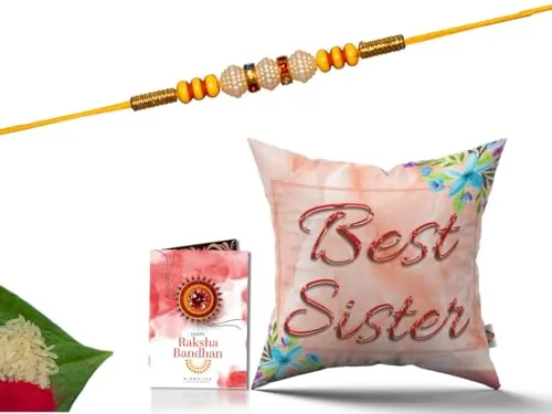 Pillow Rakhi for Brother with Gift - Rakhi with Rakhi Cushion with Filler Greeting Card- Rakhi for Brother, Gifts for Brother, Gifts for Rakhi, Gifts for Rakshabandhan Rakhi Gifts-CH-SIS-27-PA