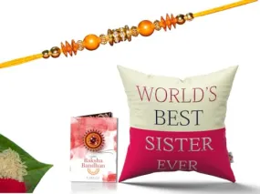 Pillow Rakhi for Brother with Gift - Rakhi with Rakhi Cushion with Filler Greeting Card- Rakhi for Brother, Gifts for Brother, Gifts for Rakhi, Gifts for Rakshabandhan Rakhi Gifts-CH-SIS-30-PF