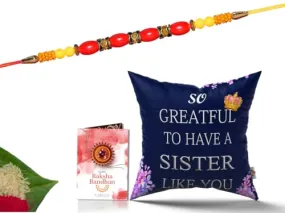 Pillow Rakhi for Brother with Gift - Rakhi with Rakhi Cushion with Filler Greeting Card- Rakhi for Brother, Gifts for Brother, Gifts for Rakhi, Gifts for Rakshabandhan Rakhi Gifts-CH-SIS-32-PD