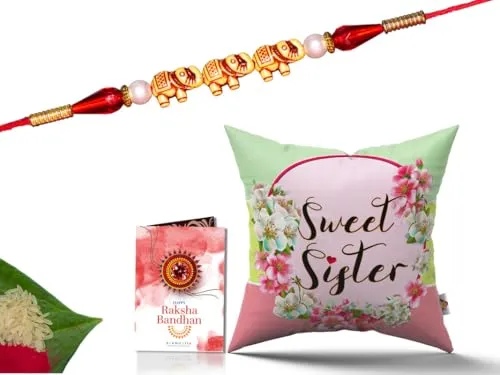 Pillow Rakhi for Brother with Gift - Rakhi with Rakhi Cushion with Filler Greeting Card- Rakhi for Brother, Gifts for Brother, Gifts for Rakhi, Gifts for Rakshabandhan Rakhi Gifts-CH-SIS-35-PE