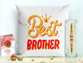 Pillow Rakhi for Brother with Gift - Rakhi with Rakhi Cushion with Filler Greeting Card- Rakhi for Brother, Gifts for Brother, Gifts for Rakhi, Gifts for Rakshabandhan Rakhi Gifts-PA-CU-07