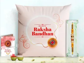 Pillow Rakhi for Brother with Gift - Rakhi with Rakhi Cushion with Filler Greeting Card- Rakhi for Brother, Gifts for Brother, Gifts for Rakhi, Gifts for Rakshabandhan Rakhi Gifts-PA-CU-25