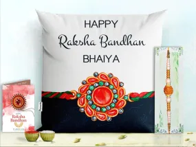 Pillow Rakhi for Brother with Gift - Rakhi with Rakhi Cushion with Filler Greeting Card- Rakhi for Brother, Gifts for Brother, Gifts for Rakhi, Gifts for Rakshabandhan Rakhi Gifts-PB-CU-26