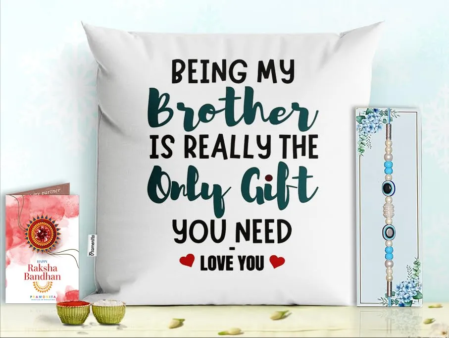 Pillow Rakhi for Brother with Gift - Rakhi with Rakhi Cushion with Filler Greeting Card- Rakhi for Brother, Gifts for Brother, Gifts for Rakhi, Gifts for Rakshabandhan Rakhi Gifts-PC-CU-15