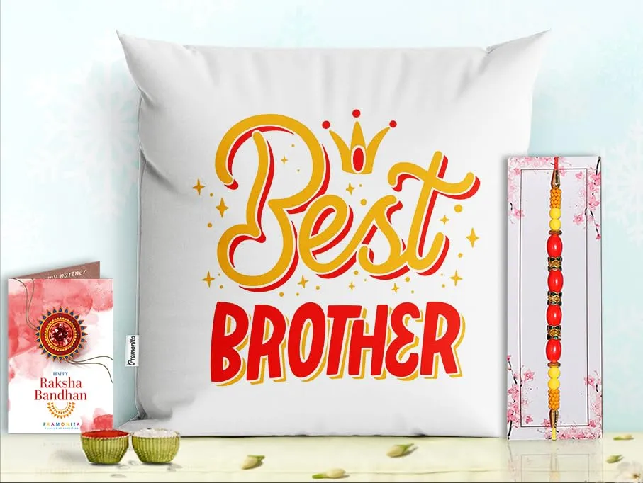 Pillow Rakhi for Brother with Gift - Rakhi with Rakhi Cushion with Filler Greeting Card- Rakhi for Brother, Gifts for Brother, Gifts for Rakhi, Gifts for Rakshabandhan Rakhi Gifts-PD-CU-07