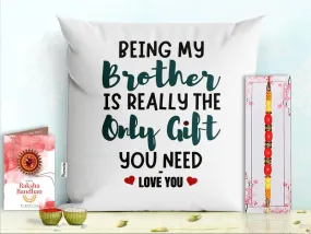 Pillow Rakhi for Brother with Gift - Rakhi with Rakhi Cushion with Filler Greeting Card- Rakhi for Brother, Gifts for Brother, Gifts for Rakhi, Gifts for Rakshabandhan Rakhi Gifts-PD-CU-15