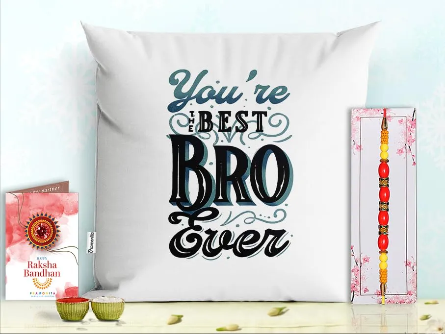 Pillow Rakhi for Brother with Gift - Rakhi with Rakhi Cushion with Filler Greeting Card- Rakhi for Brother, Gifts for Brother, Gifts for Rakhi, Gifts for Rakshabandhan Rakhi Gifts-PD-CU-23